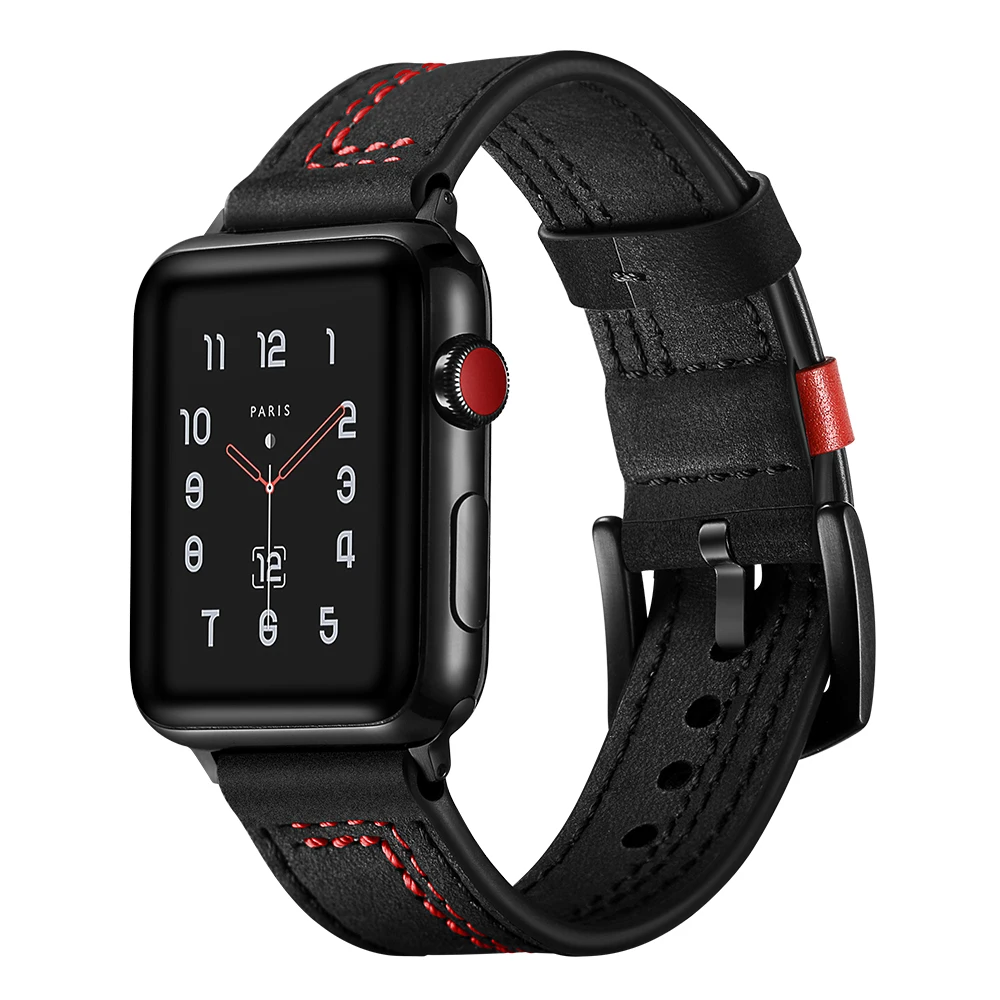 Кожаный ремешок для apple watch band 44 мм 40 браслет iwatch 6 42 38 series SE 5 4 3 аксессуары
