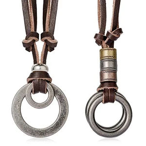 Кожаный ремешок для очков, серебристо-коричневый сплав, натуральная кожа, ожерелье с кулоном, с двойным регулируемым кольцом