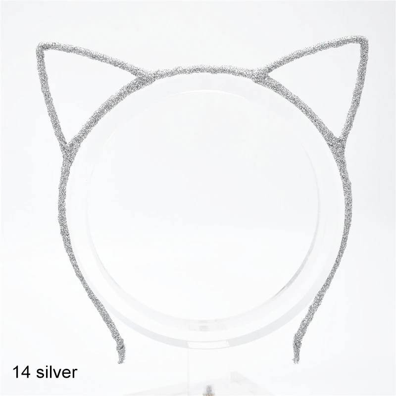 14 silver Милая повязка на голову с кошачьими ушками для маленьких женщин; модные черные обручи для волос; цветная металлическая повязка на голову; аксессуары для волос для дня рождения - Цвет: 14 silver
