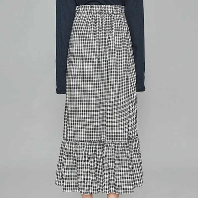 EXOTAO Button Front Асимметричная рюшами Длинные клетчатая юбка для Для женщин сезон: