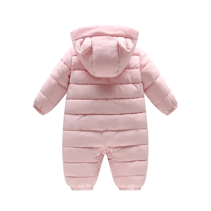 Зимние детские комбинезоны утепленный пуховик с капюшоном для девочек и