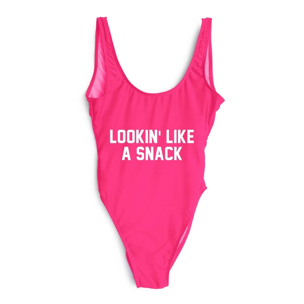 LOOKIN' LIKE A SNACK купальники tumblr закрытый купальник слоган цельный гранж сексуальный