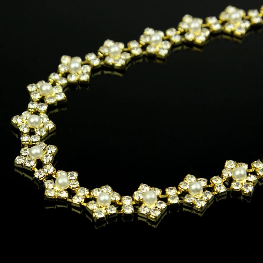 1 ярд блестящее прозрачное модное Золотое свадебное платье с жемчугом и стразами