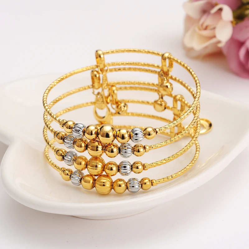 

4pcs dubai Charm Bracelet for Women Gold silver beads Bangle cute bell kids girls women Hand Chain Jewelry anklets Arab gift