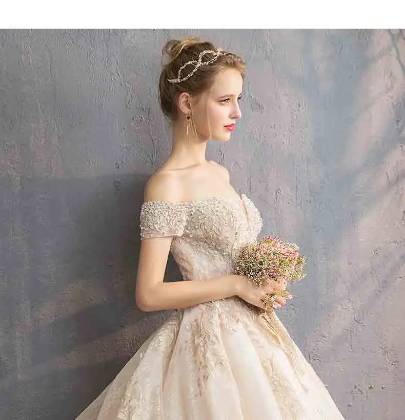 Ball Gown Пользовательское роскошное Шампанское вечернее формальное платье красный ковер Свадебная вечеринка шлейф платье бальное платье для леди плюс размер 5XL - Цвет: Ball Gown