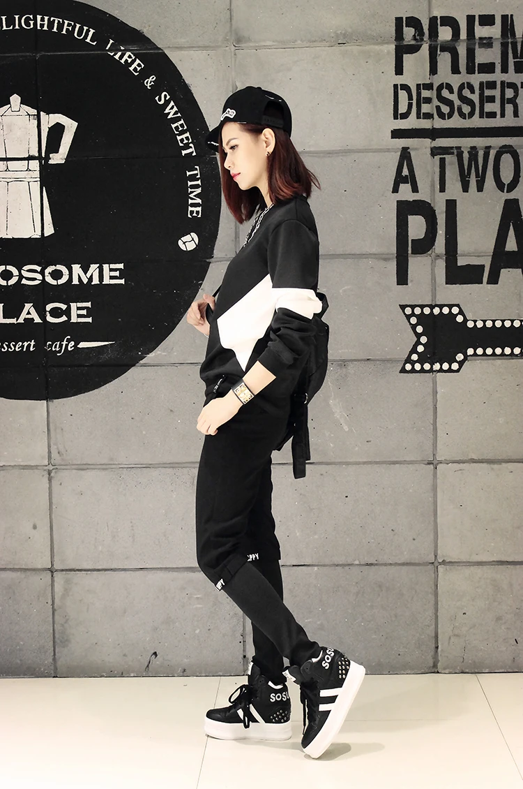 

Nice Autumn And Winter Kids Adult Black White Patchwork Sweatshirt Fashion 111% Cotton Pullover Hip Hop Streetwear Dance Hoodie