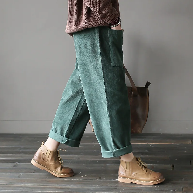 Женские вельветовые штаны шаровары хлопковые Свободные повседневные с