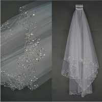 white ivory woman bridal veils wedding veils 2 layers 75cm handmade beaded edge with comb wedding accessories