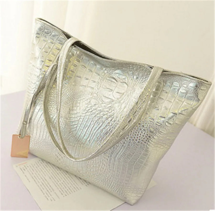 Модная повседневная женская сумка с крокодиловым узором большая для покупок W3-004