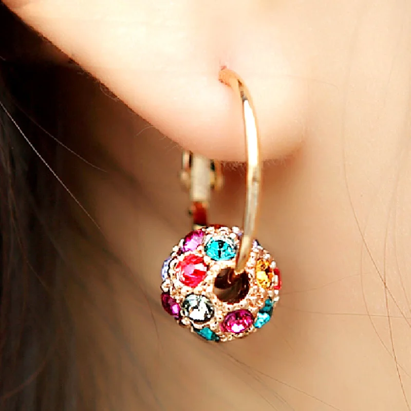 Новинка серьги-кольца для женщин цветные Серьги золотого цвета с кристаллами