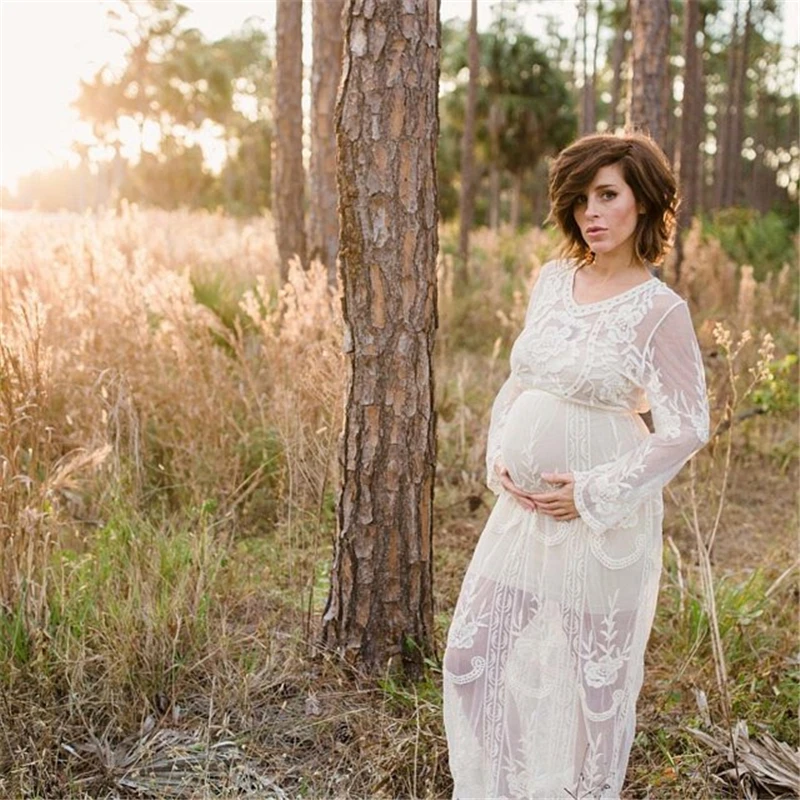 Реквизит для беременных Одежда Кружевное платье с длинным рукавом Ажурная