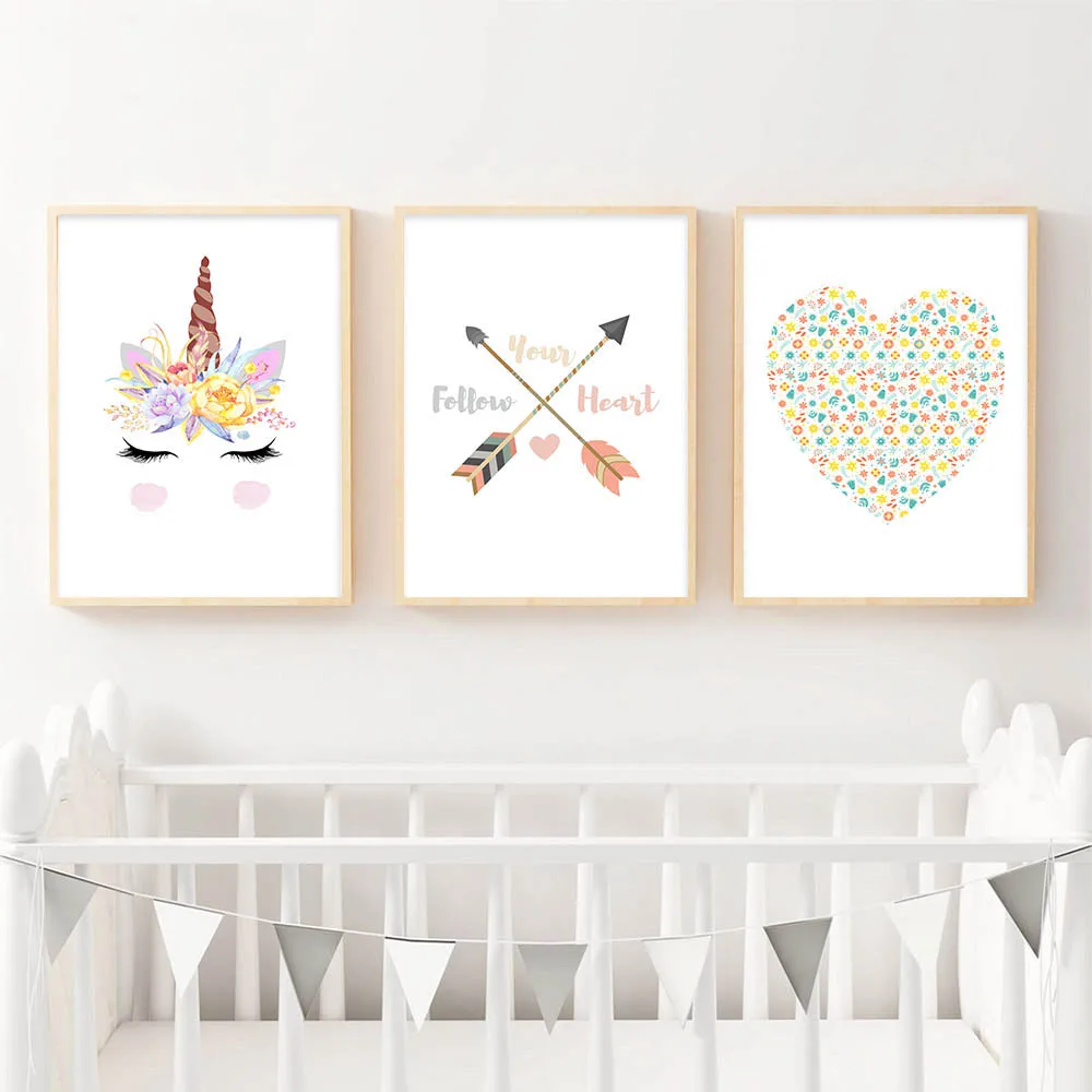 Цветы единорог сердце настенная Картина на холсте минималистичные постеры и
