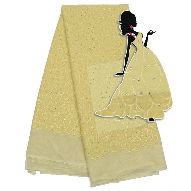 Нигерийское желтое Тюлевое кружево 2019 французская мода Чистая Стразы кружевная