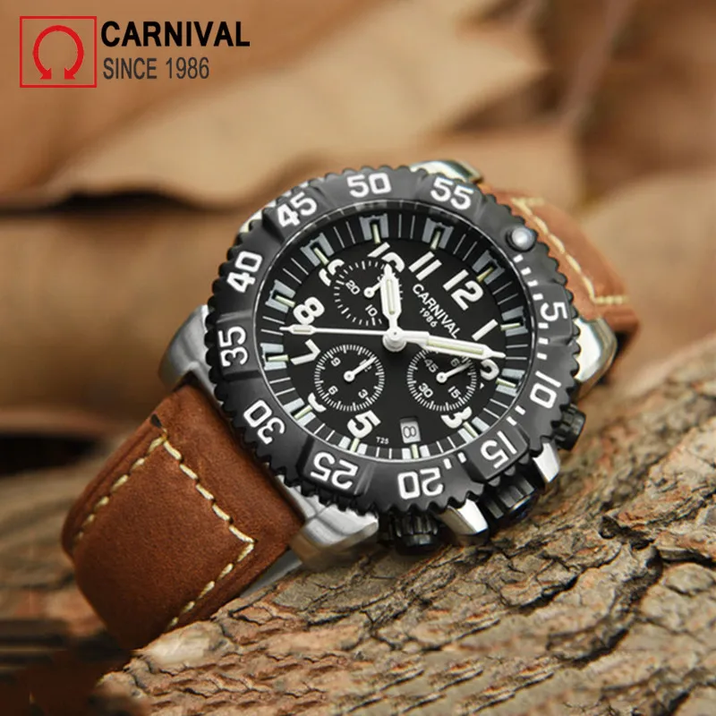 Часы Carnival T25 Tritium для мужчин спортивные часы ныряния с секундомером роскошные от