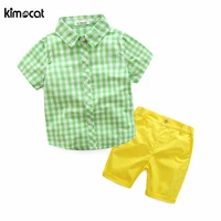 kimocat summer kids boys sets 2pcs shirtpants cotton short sleeve plaid baby boys clothes childrens clothing boy suit