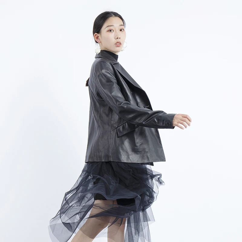 Женская двубортная куртка из натуральной овечьей кожи деловой костюм новинка