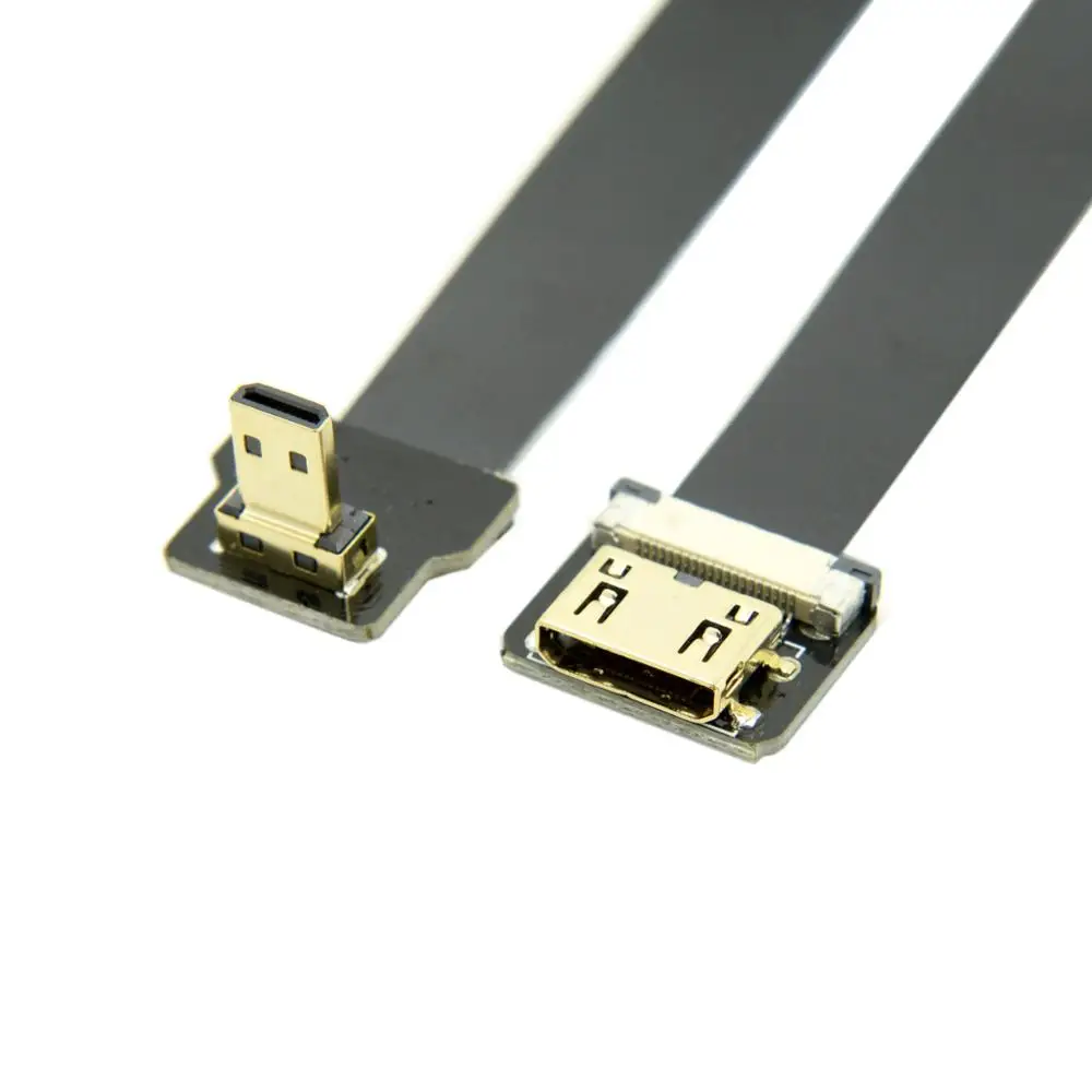 Вниз Угловой 90 градусов FPV микро HDMI мужчина к мини Женский FPC плоский кабель 10 см