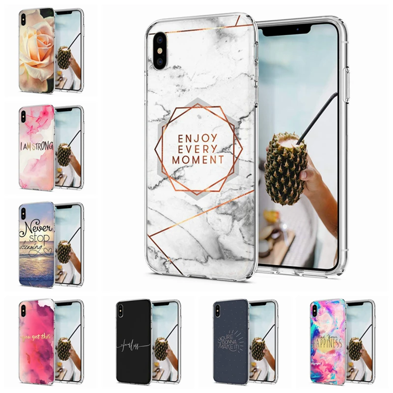 Мягкий чехол для iPhone X XS XR чехлы из ТПУ цветной пейзаж цветочный узор настроения