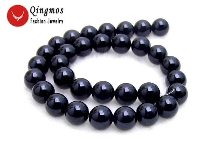 

Qingmos 14mm Round Natural Black Agates Loose Beads for Jewelry Making DIY Necklace Bracelet 15" Gem Stone Strands los214