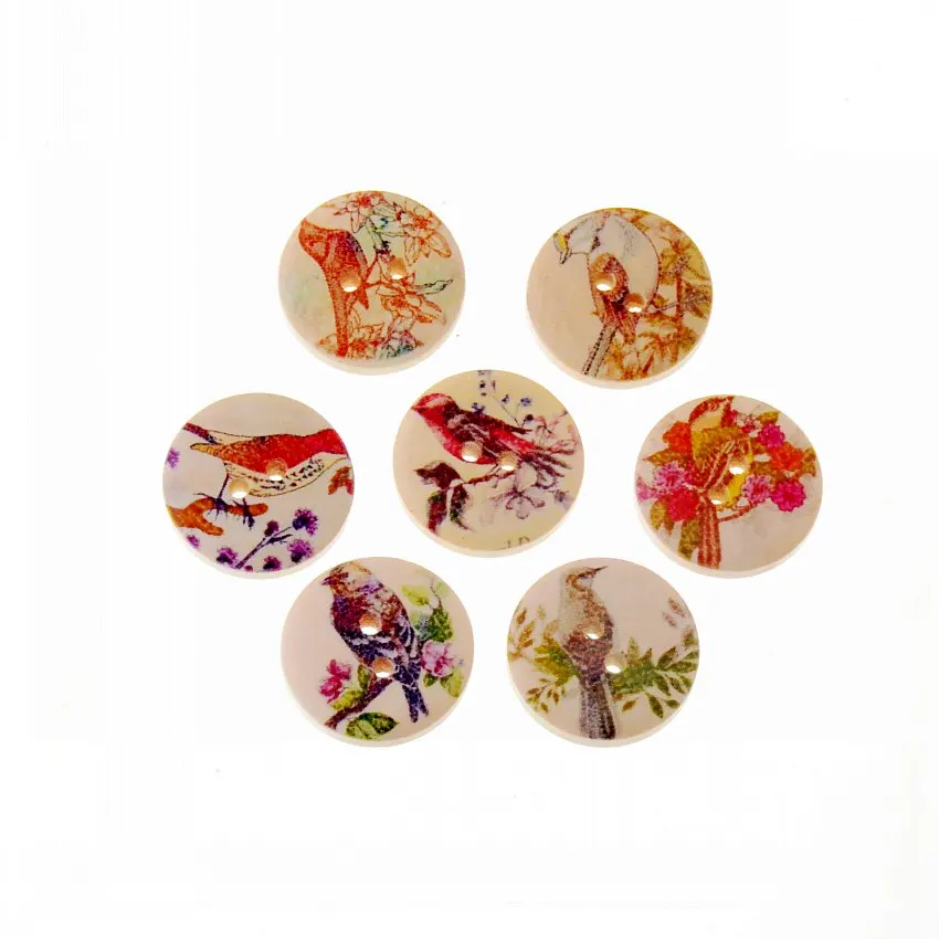 Free Shipping 10Pcs Random Mixed Round Style 2 Holes Wood Painting Sewing Buttons Scrapbooking 20mm | Дом и сад