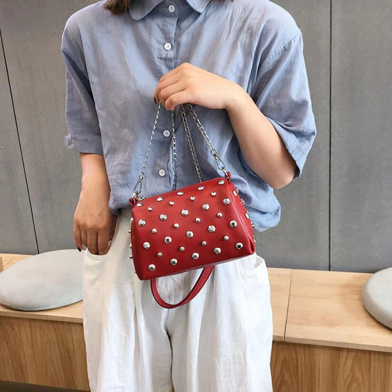 Yogodlns Bags For Women New Fashion Rivet PU Leather Women Bag Diamonds Shoulder Messenger Bag Chains Small Flap Crossbody Bag