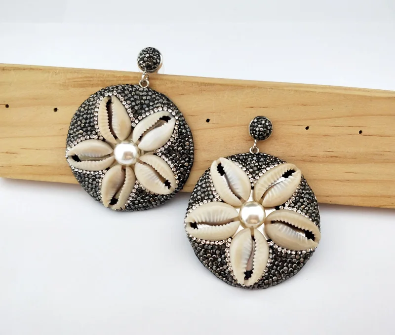 1/4 пары новинка Pave rhinestone Nature conch Висячие серьги подвески ручной работы женские