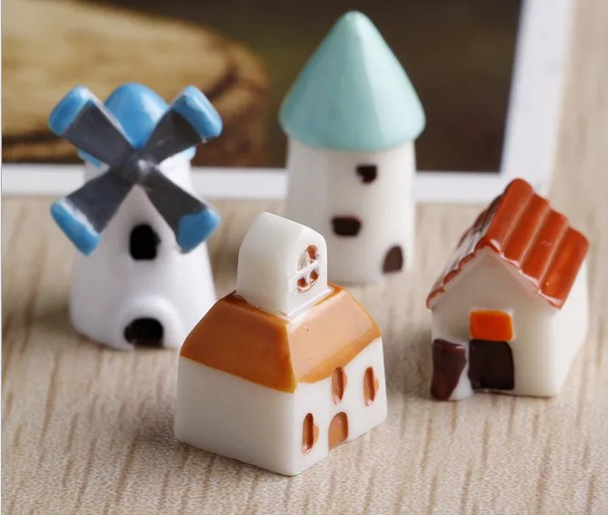 

4pcs/lot Windmill House Decoration Decorative Landscaping Moss Micro Landscape Fleshy Creative Castle Houses Resin Craft KS 013