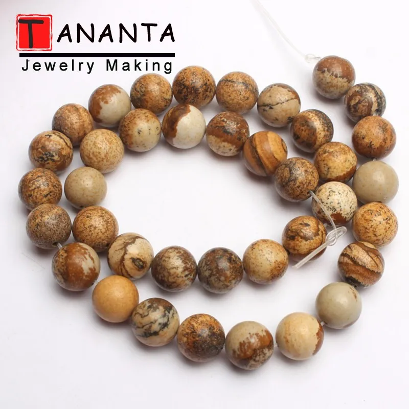 Picture Jasper 4 6 8 10 мм 15 ''Агаты бирюзой Песчаник серьги из натурального аметиста камень из натуральной лавы бусины для самостоятельного изготовления ювелирных изделий Цепочки и ожерелья браслета - Цвет: Picture Jasper