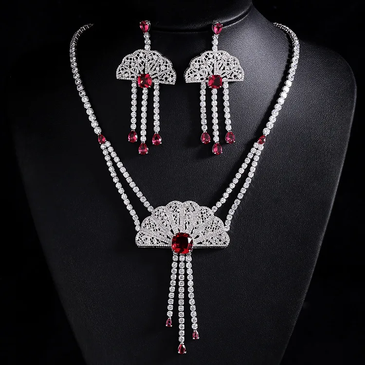 Комплект из колье и серёг с фианитом|bride jewelry|set white goldnecklace set |