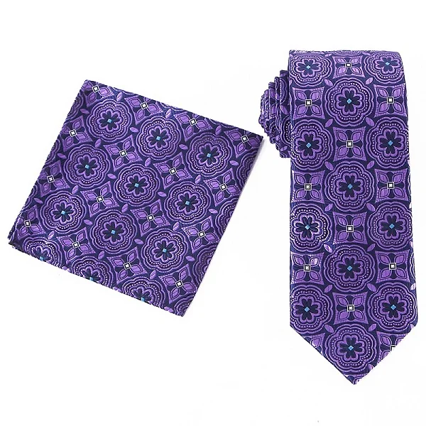 WTHS-011 tie set Tailor Smith Necktie and Hankerchief Set Dot Animal Wolf Shark Floral Tie Set 7.5CM Microfiber Woven Suit Tie with Pocket Square - Color: WTHS-011 tie set