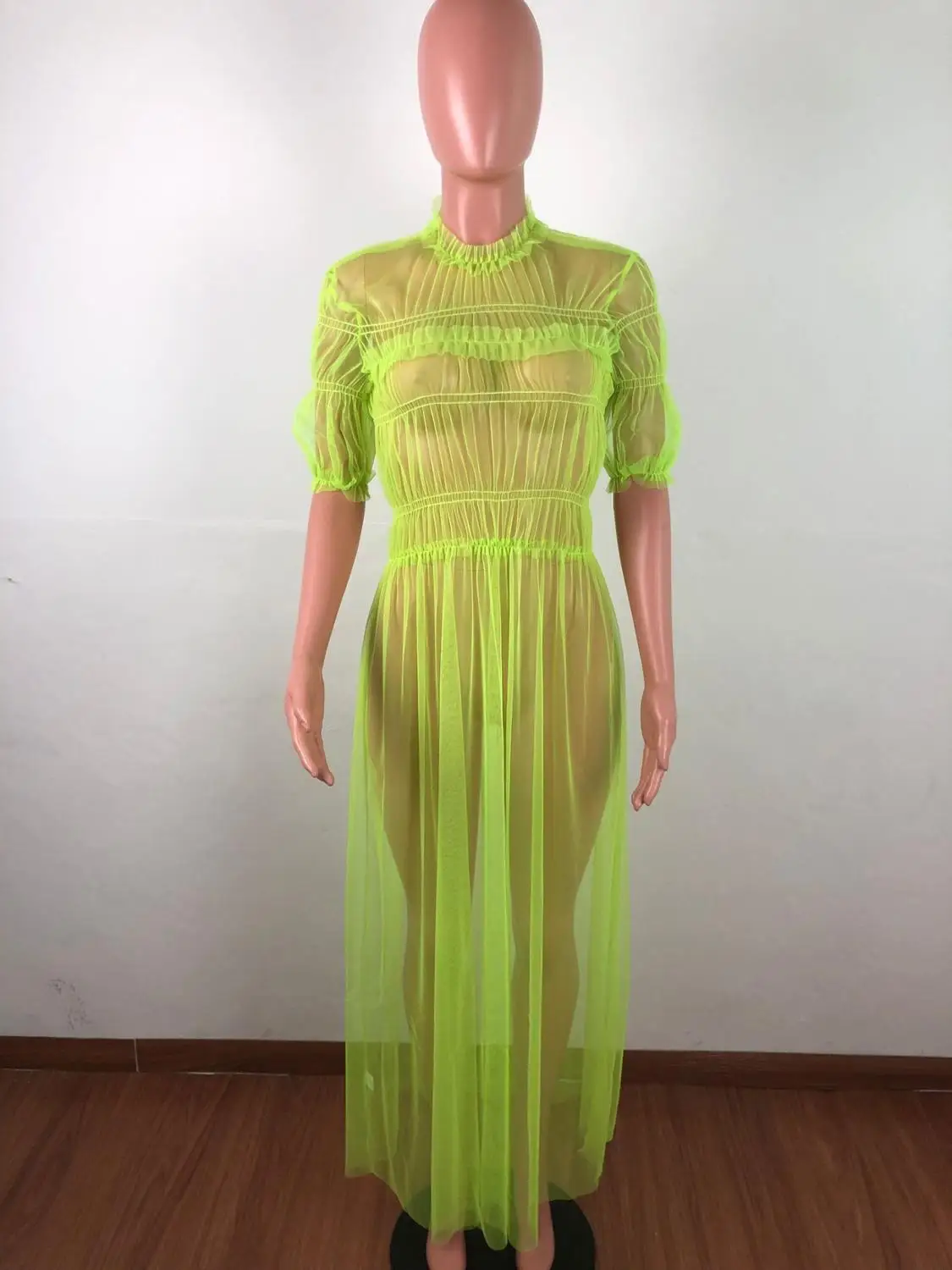 

Casual Sheer Mesh Long Summmer Dress Women Sexy O Neck Short Sleeve See Through Clubwear Dress Vestidos Robe Femme Plus Size 3XL
