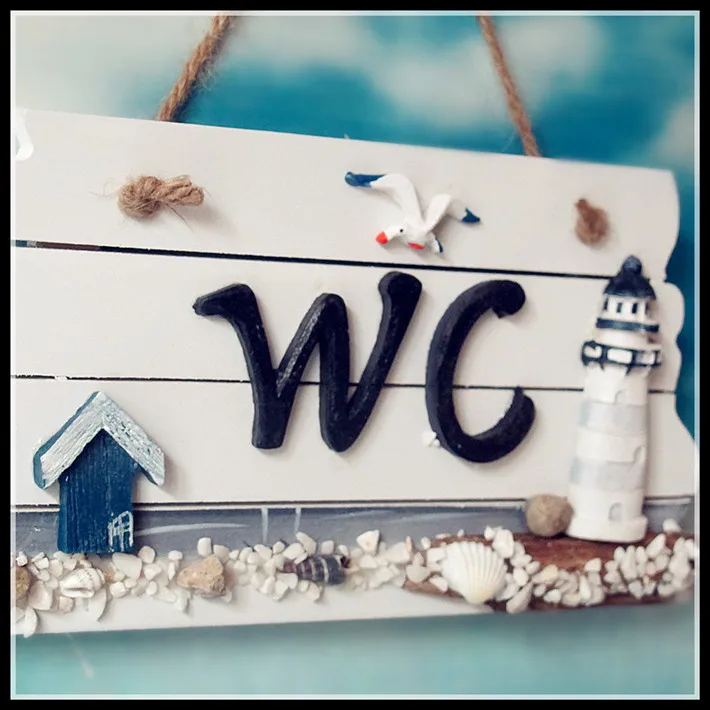 Новый WC дерево Doorplate двери туалета доска Ванная комната стене висит знак Морской