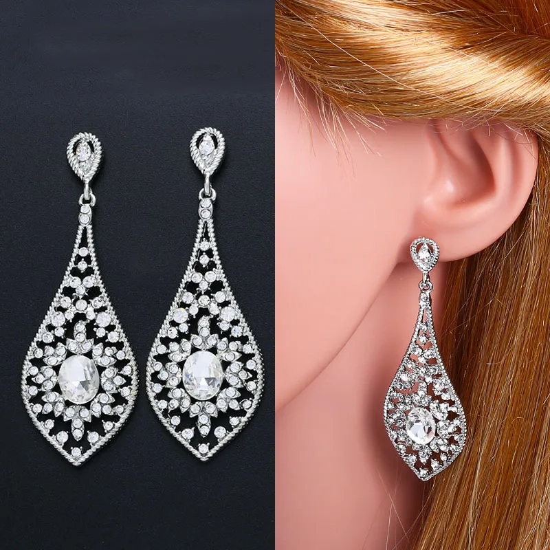 OCESRIO длинные хрустальные свадебные Висячие серьги для женщин серебряного цвета