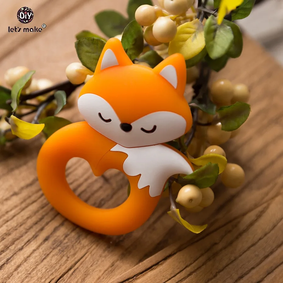 Orange Fox Давайте сделаем 10 шт. большой хвост лиса мультфильм ювелирные изделия из бисера Кулон DIY ручной работы Силиконовое ожерелье прорезывание зубов игрушки Жевательные бусы без содержания бисфенола А - Цвет: Orange Fox