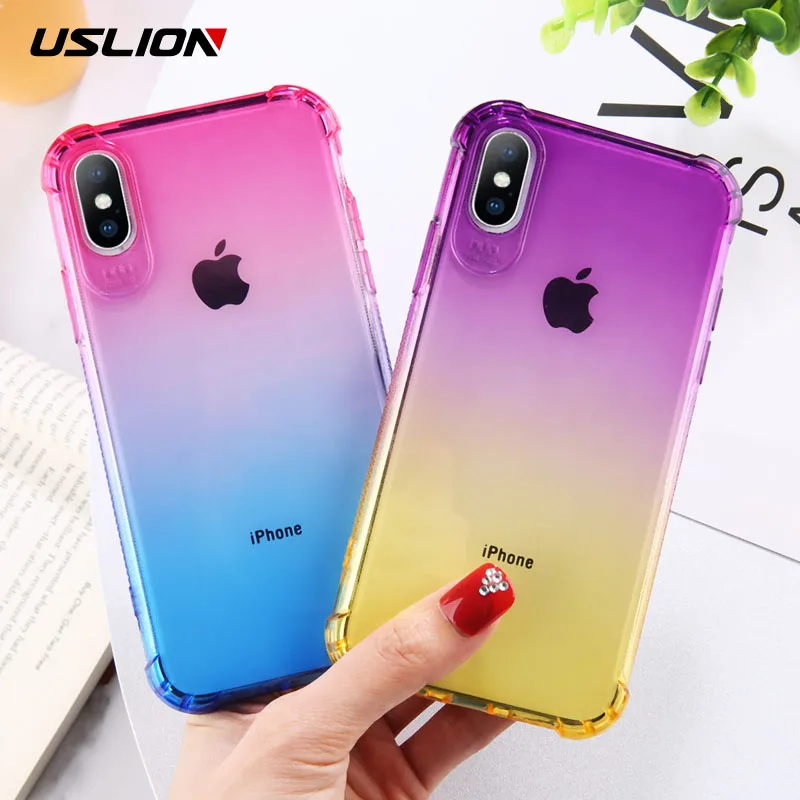 Чехол USLION с градиентом для iPhone 6 6S 7 8 Plus противоударный бампер мягкий прозрачный
