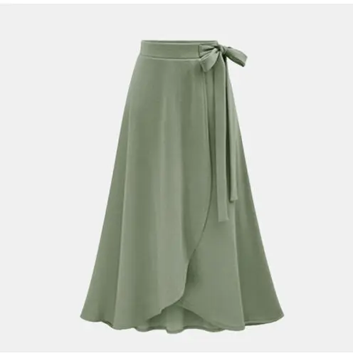 

Elegant Women Skirt Elastic Waist Solid Color Asymmetrical Pleated Skirt Vintage Summer Chiffon Loose Casual Long Skirt 2019 New