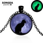 SONGDA светящееся в темноте ожерелье фиолетовая Луна Кот тень светящийся прозрачный стеклянный кулон ожерелье-чокер для женщин Подарки на день рождения