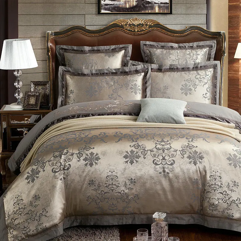 

New Hot!Queen&King size 4pcs Luxury bed linen bedding set tribute silk satin Jacquard duvet cover bed sheet bedclothes bedspread