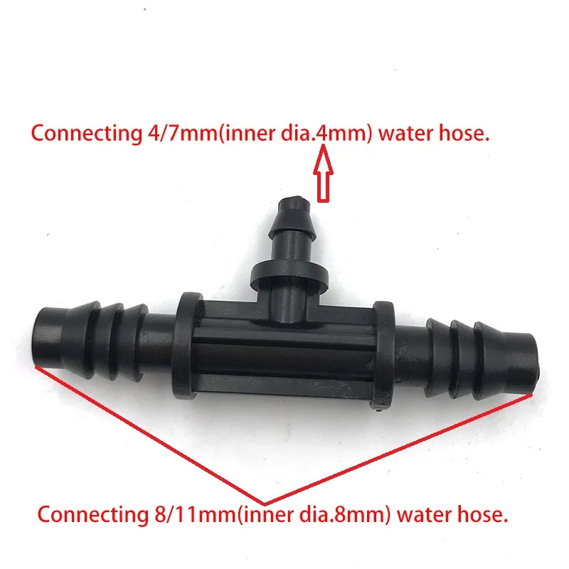 

100Pcs 8/11mm to 4/7mm Three ways Water Connectors Irrigation Garden Lawn 8/11mm Water Hose Connector Drip Irrigation System