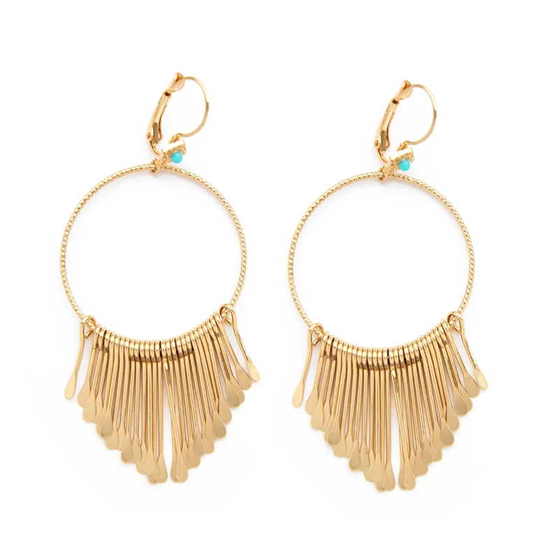 Wild&Free Boho Gold Metal Tassel Earrings For Women Big Round Circle Dangle Drop Earrings Ethic Charms Earring Fringed Jewelry - Окраска металла: Gold