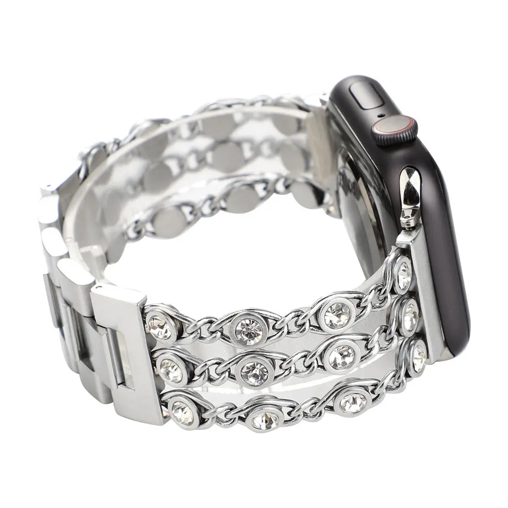 Браслет звеньевой из нержавеющей стали для Apple Watch Band SE 38/42/44/40 мм ремешок с