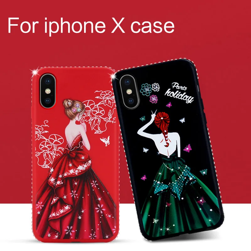Чехол для телефона Apple iphone X модные Кристаллы и стразы сексуальное платье девушка
