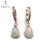 rose silver color TBJ, висячие серьги из натурального радужного опала ehiopian из стерлингового серебра 925 пробы, простые элегантные ювелирные изделия с драгоценным камнем для девочек в подарочной коробке - Цвет камня: rose silver color