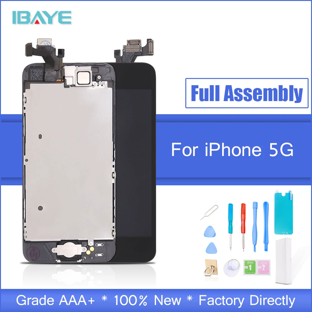 Полная сборка черный для iPhone 5 5G сенсорный экран + домашняя кнопка фронтальная
