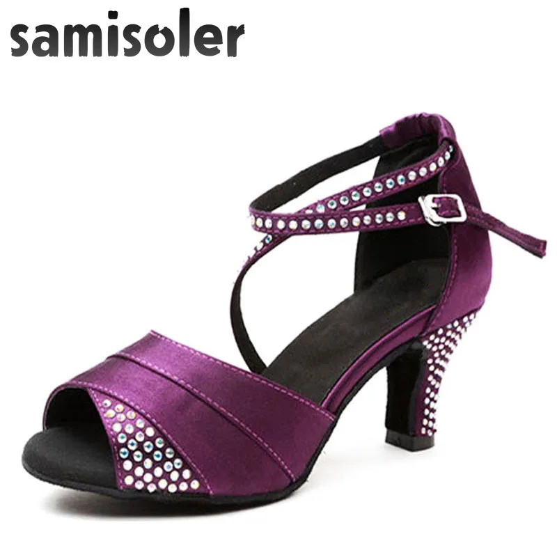 Samisoler/Новинка 2018 года обувь для латинских танцев женская сальсы атлас +