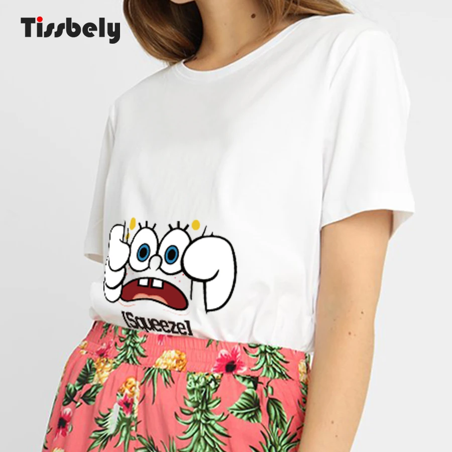 Tissbely T-Shirts Squeeze Looks White T Shirt Women Cotton Tshirt Funny Print Short Sleeve Tee Tops | Женская одежда