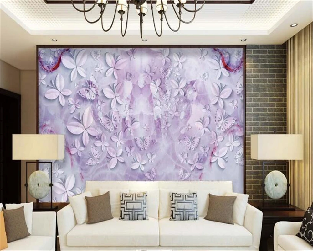 3D обои с красивой бабочкой фиолетовая мраморная текстура декорация фоновые