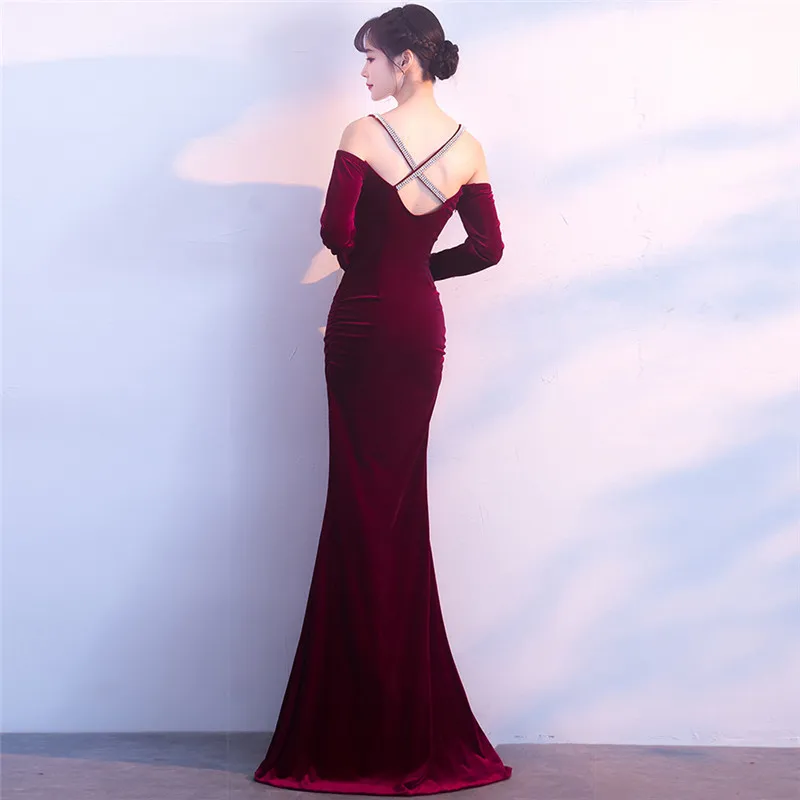 Женское бархатное платье русалка Элегантное Длинное с кружевом и сеткой