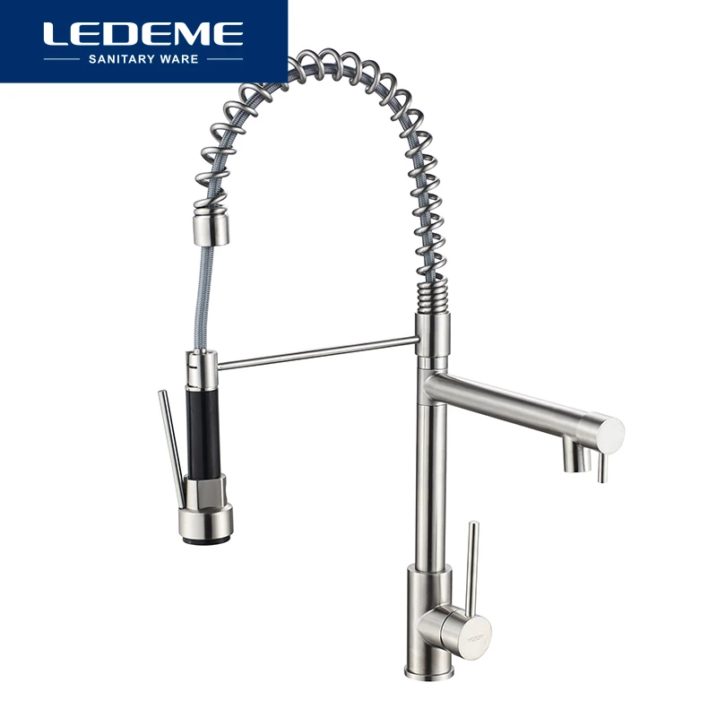 LEDEME смесители для кухни раковина Однорычажный Выдвижной пружинный носик кран из