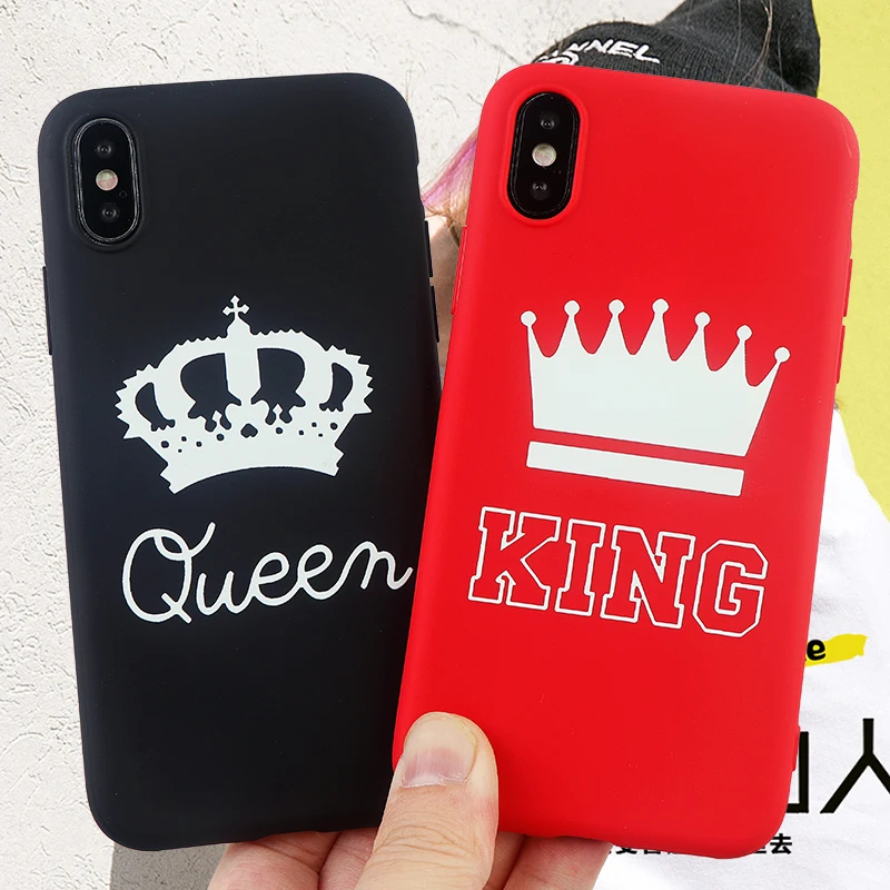 Пара телефонные чехлы для iPhone X XS MAX XR 6 s 7 8 плюс встроенная Мода чехол queen King Мягкие